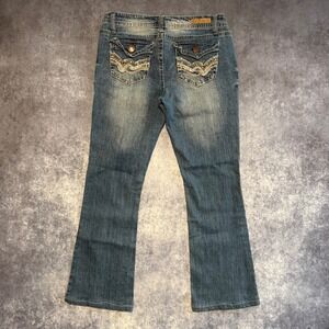 WallFlower Legendary Bootcut Jeans 13 Studded Embroider Sequins Flap Pocket Y2K